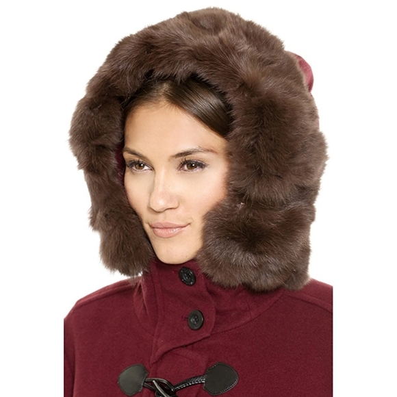 Rebecca Minkoff Fur Scotch Toggle Coat Wine - Picture 2 of 9